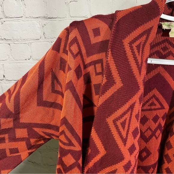 Staring at Stars Tribal Aztec Open Front Waterfall Red Orange Sweater S - Picture 3 of 8